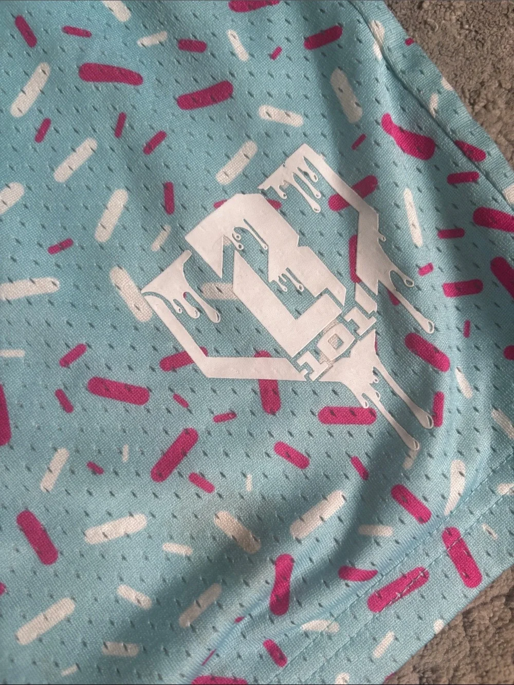 Men's Light Blue Athletic Shorts with Waffle & Sprinkle Print
